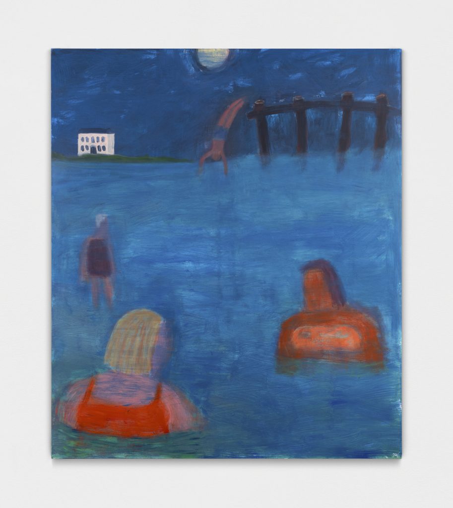 <i>Swimmers by the Pier</I>, 2024</br>
acrylic on canvas</br>
203 x 172,5 cm / 80 x 68 in