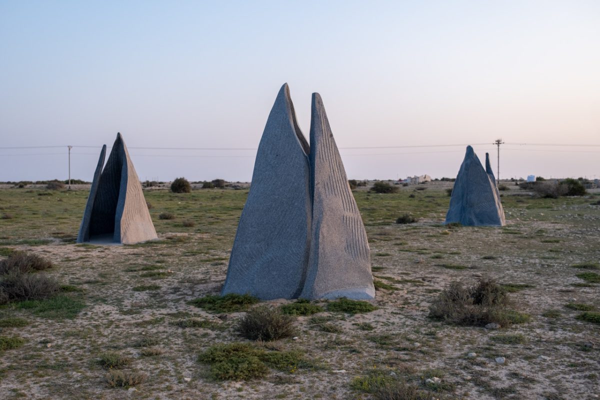 Simone Fattal, <i>Marqam I, Marqam II, Marqam III</I>, 2023</br>
installation view, Qatar Museums, Al Zubarah</br>