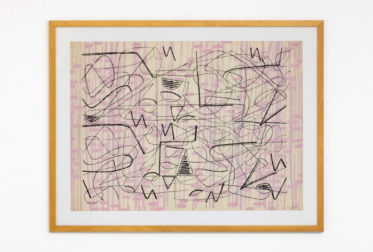 <i>senza titolo</i>, 1952 </br>
tempera on paper</br>
67 x 87 x 1.5 cm / 26.3 x 34.2 x 0.5 in