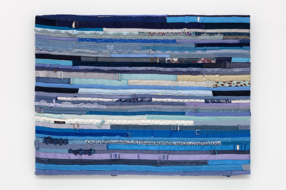<i>Pasi pemvura II</i>, 2025 </br>
bra straps on canvas</br>
49 x 67 cm / 19 x 26.5 in