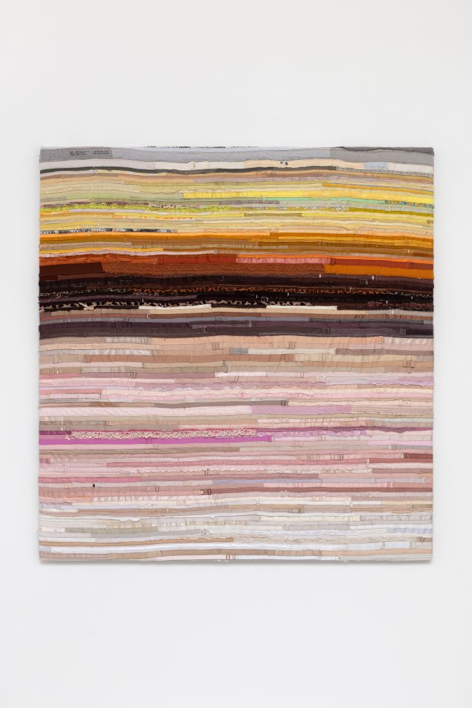 <i>Zuva, denga nenyika (Sun, Sky and Earth)</i>, 2025 </br>
bra straps on canvas</br>
130 x 123 cm / 51 x 48.5 in