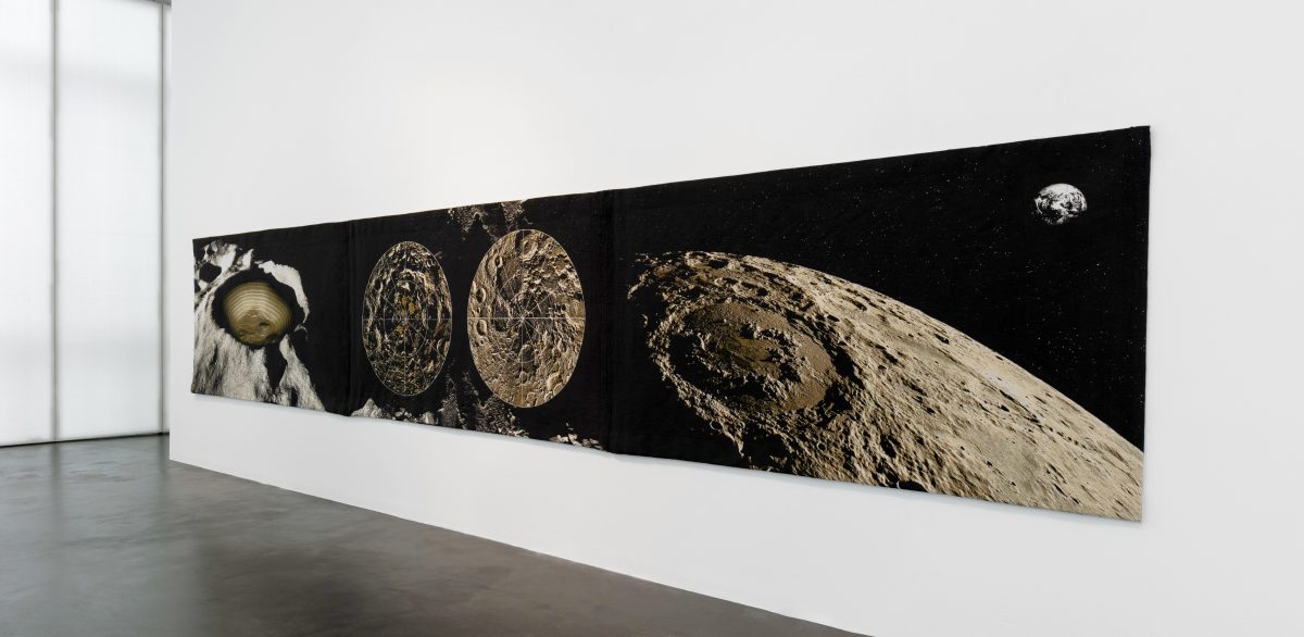 <i>The 8th Continent</i>, 2021</br>Digital loom jacquard tapestries with metallic thread</br>
274.3 × 152.4 cm / 108 × 60 in>