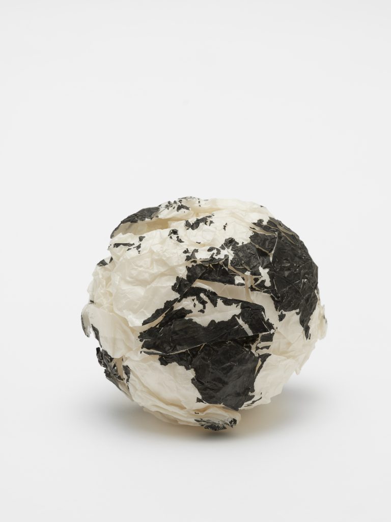 <i>Unmapping the World</i>, 2011</br>Ink on tracing paper</br>
15.2 × 17.8 × 15.2 cm / 6 x 7 x 6 in>