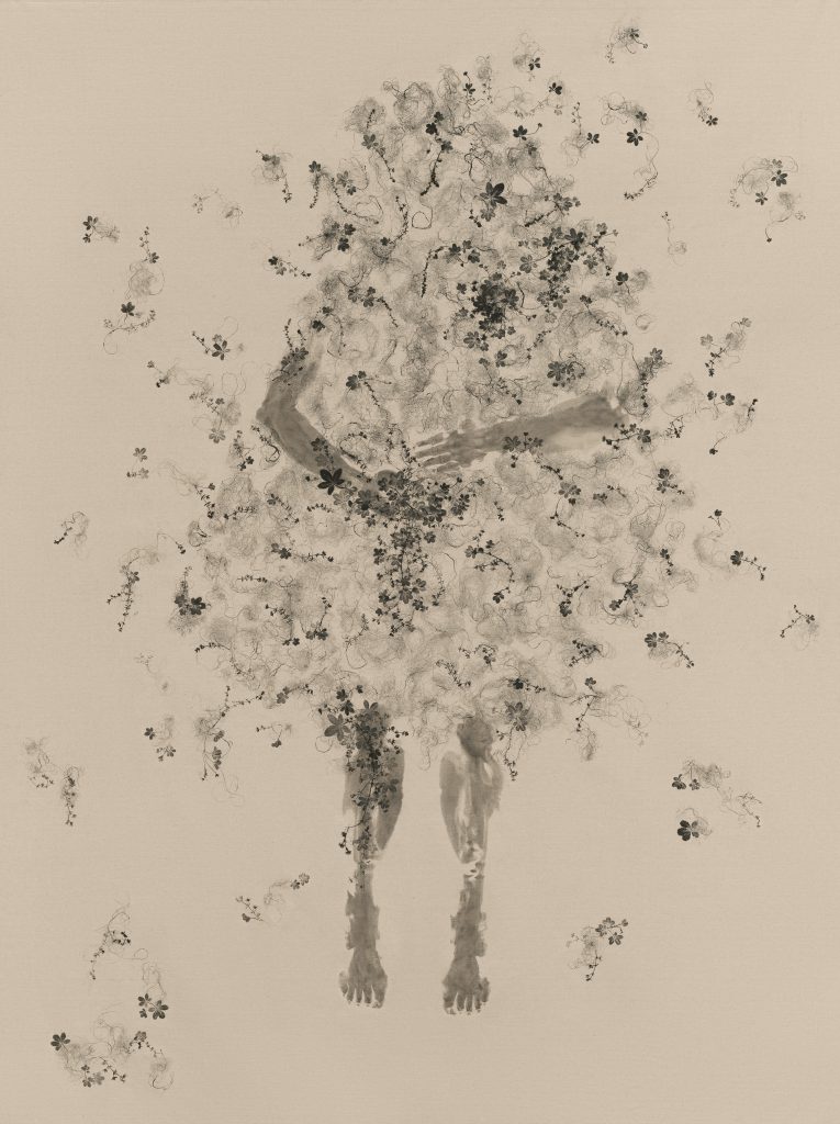 <i>Piante Vagabonde: Cinquefoglia e Sherardia, Rome / Ervas Daninhas: Cincoenrama e Sherardia, Roma</br>Weeds: Cinquefoil and Field Madder, Rome</I>, 2025</br> block printing ink canvas</br>
210 x 150 x 3 cm / 82.5 x 59 x 1 in>