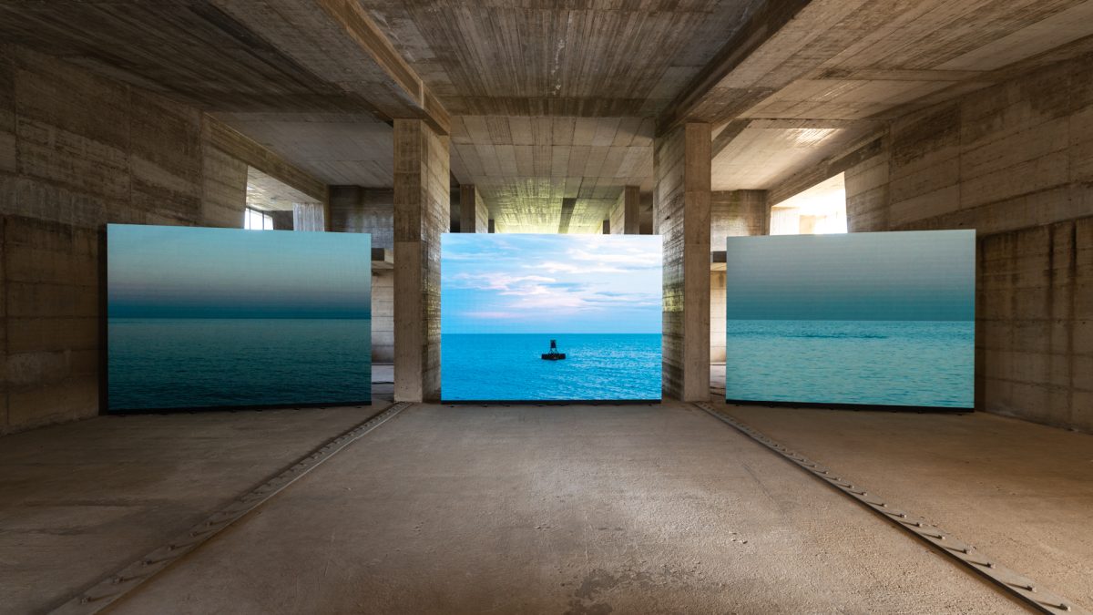 <i>The Bell tolls upon the waves</i>, 2026
</br> 
installation view, Teatro di Pietro Consagra, Gibellina
