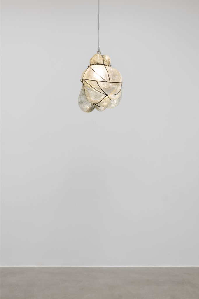 <i>I hear my heart in your ear</i>, 2025</br>
murano glass and iron</br>44 x 33 x 40 cm / 17.3 x 13 x 15.7 in