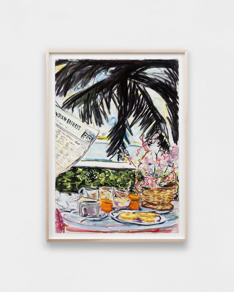 <i>Trivandrum Breakfast</i> 1991 </br>
pastel on paper
117,5 x 86,7 cm / 46.3 x 34.1 in 