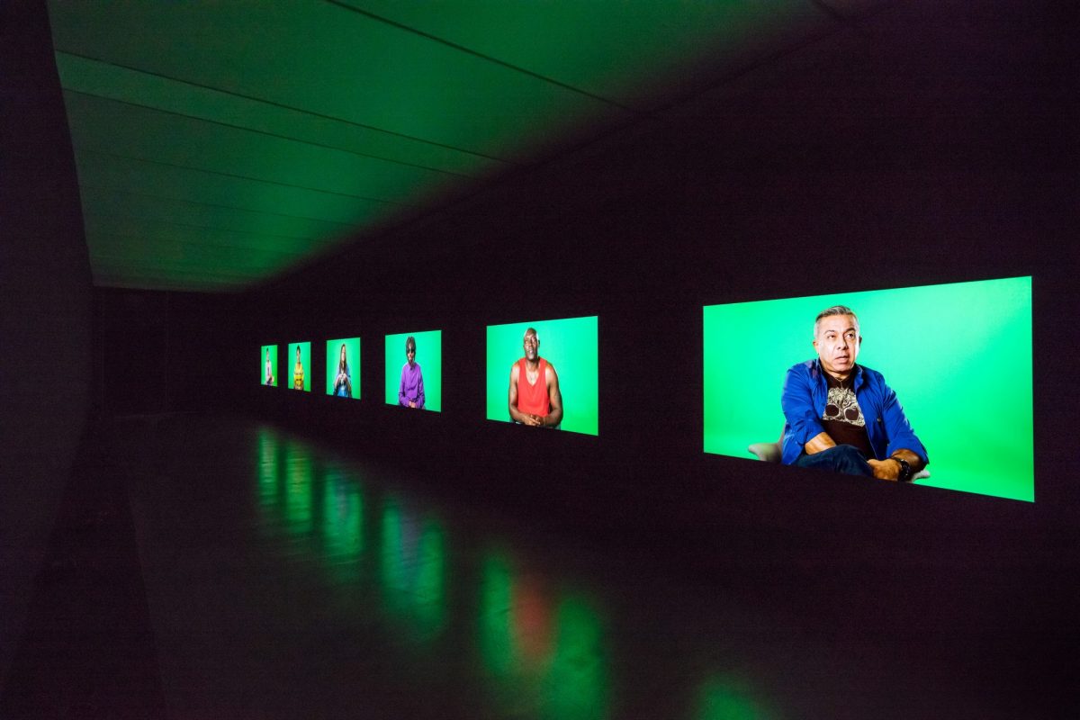 <i>love story</i>, 2016
</br>
7-Channel Installation: 7 Hard Drives Featuring Alec Baldwin and Julianne Moore
</br>Installation View, South African Pavilion, 57th Venice Biennale, Venice
</br>
Commissioned by the National Gallery of Victoria, Outset Germany + Medienboard Berlin-Brandenburg
>