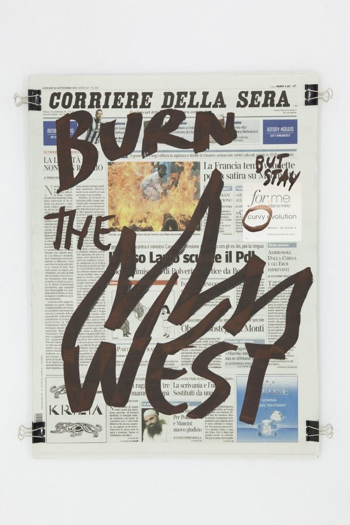 <i>Corriere della sera (20.09.2012)</i>, 2012
</br>
molotov marker on paper, 47 x 35 cm / 18.5 x 13.8 in>