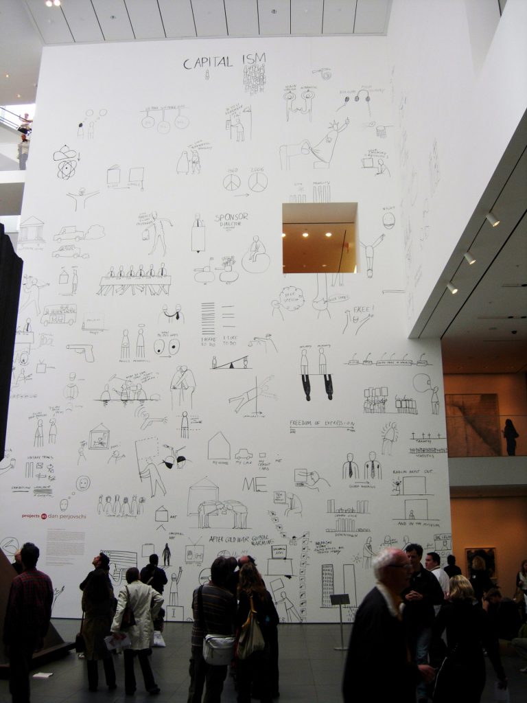 <i>dan perjovschi</I>, 2007
</br>
installation view, moma, new york>