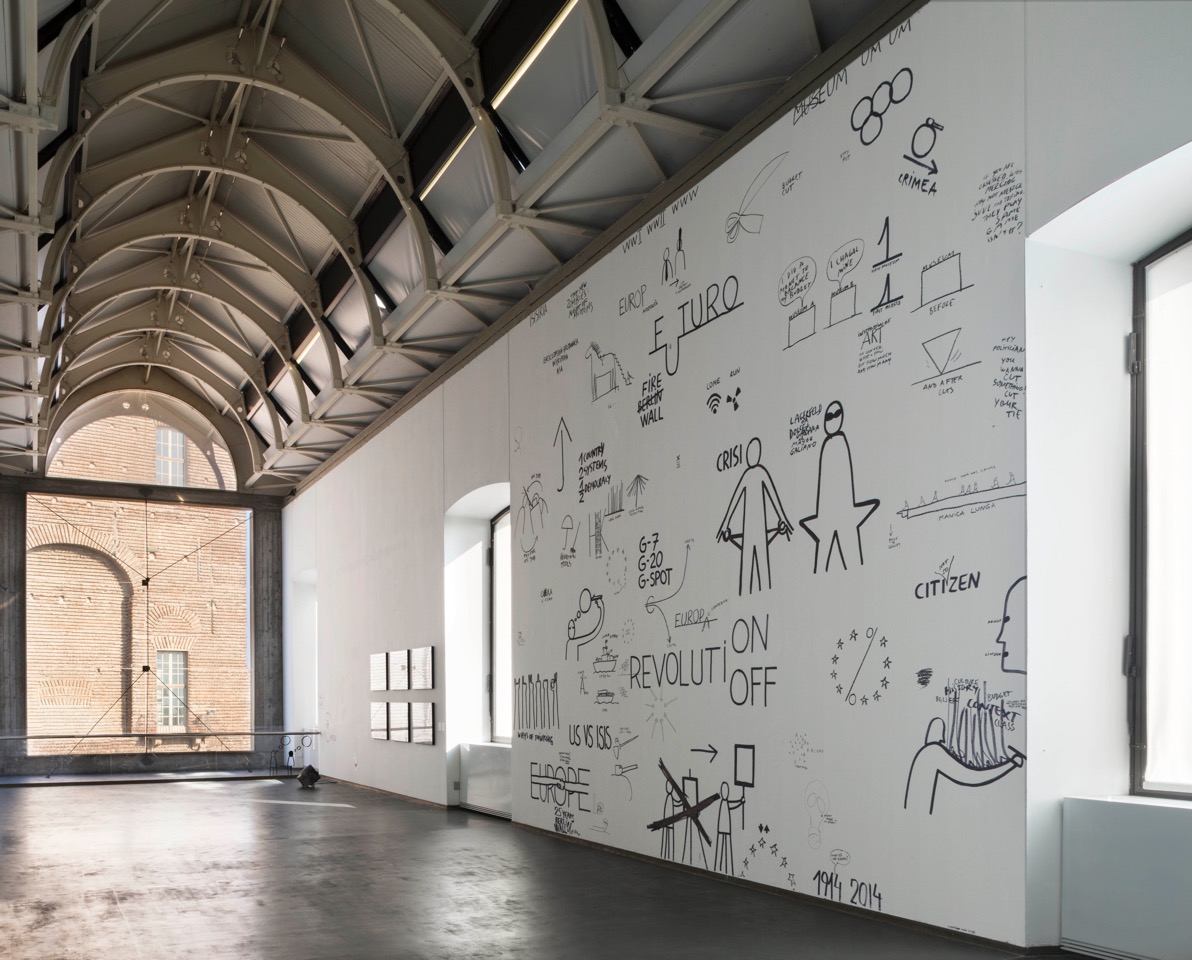 <i>intenzione manifesta, drawing in all its forms</I>, 2014
</br>
installation view, castello di rivoli museo d’arte contemporanea, rivoli>