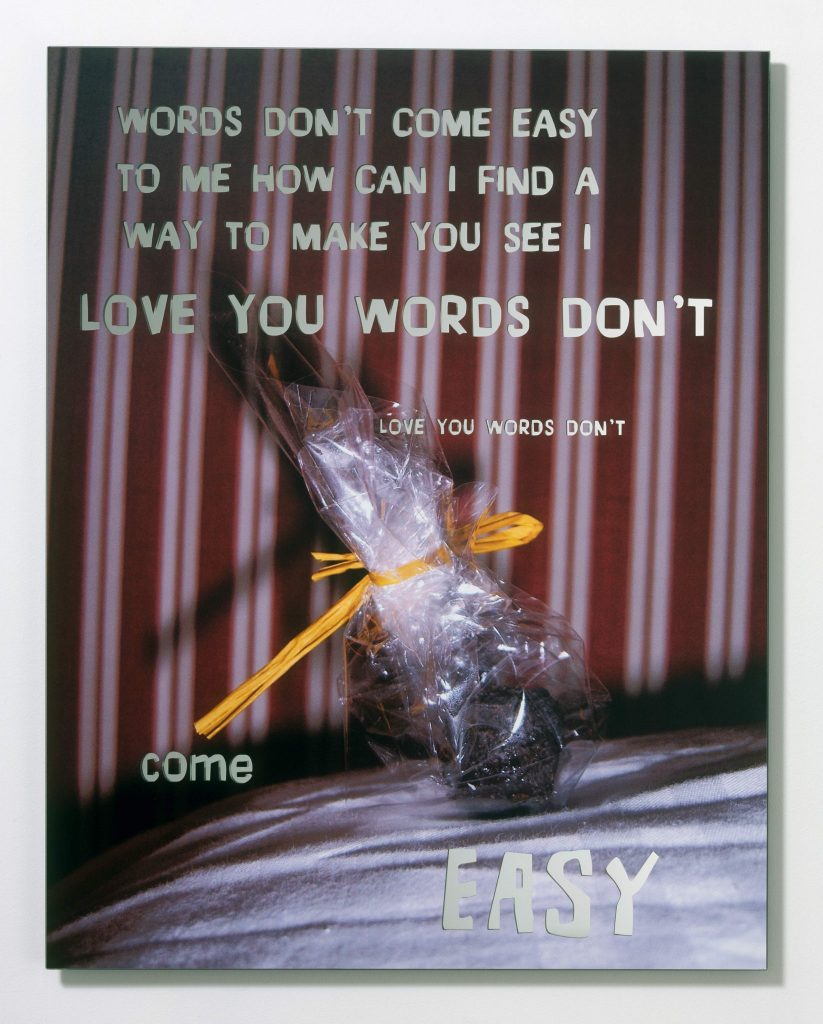 <i>words (don’t come easy)</i>, 2006
</br>
photograph on mirror, 
90 x 70 cm / 35.4 x 27.5 in>