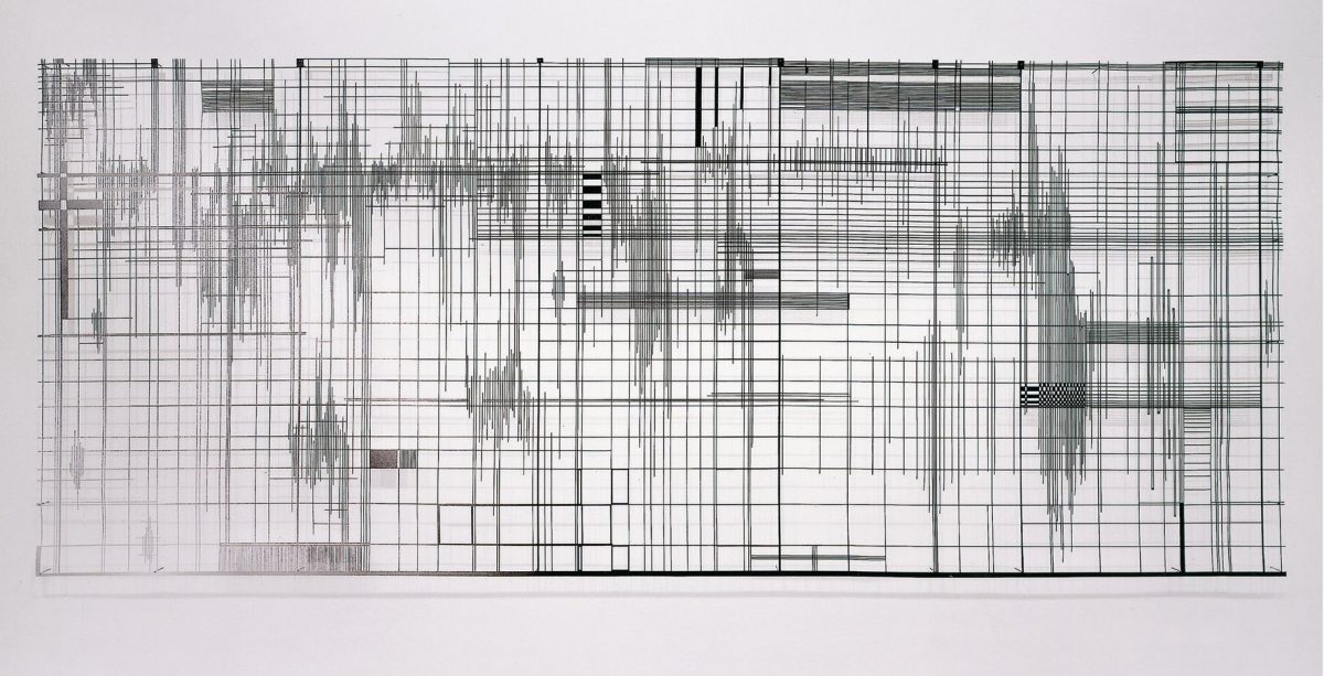 <I>vanishing points: shadow piece with shadows</I>, 2001
</br>
cut out photograph, 125 x 300 cm / 49.2 x 118.1 in>