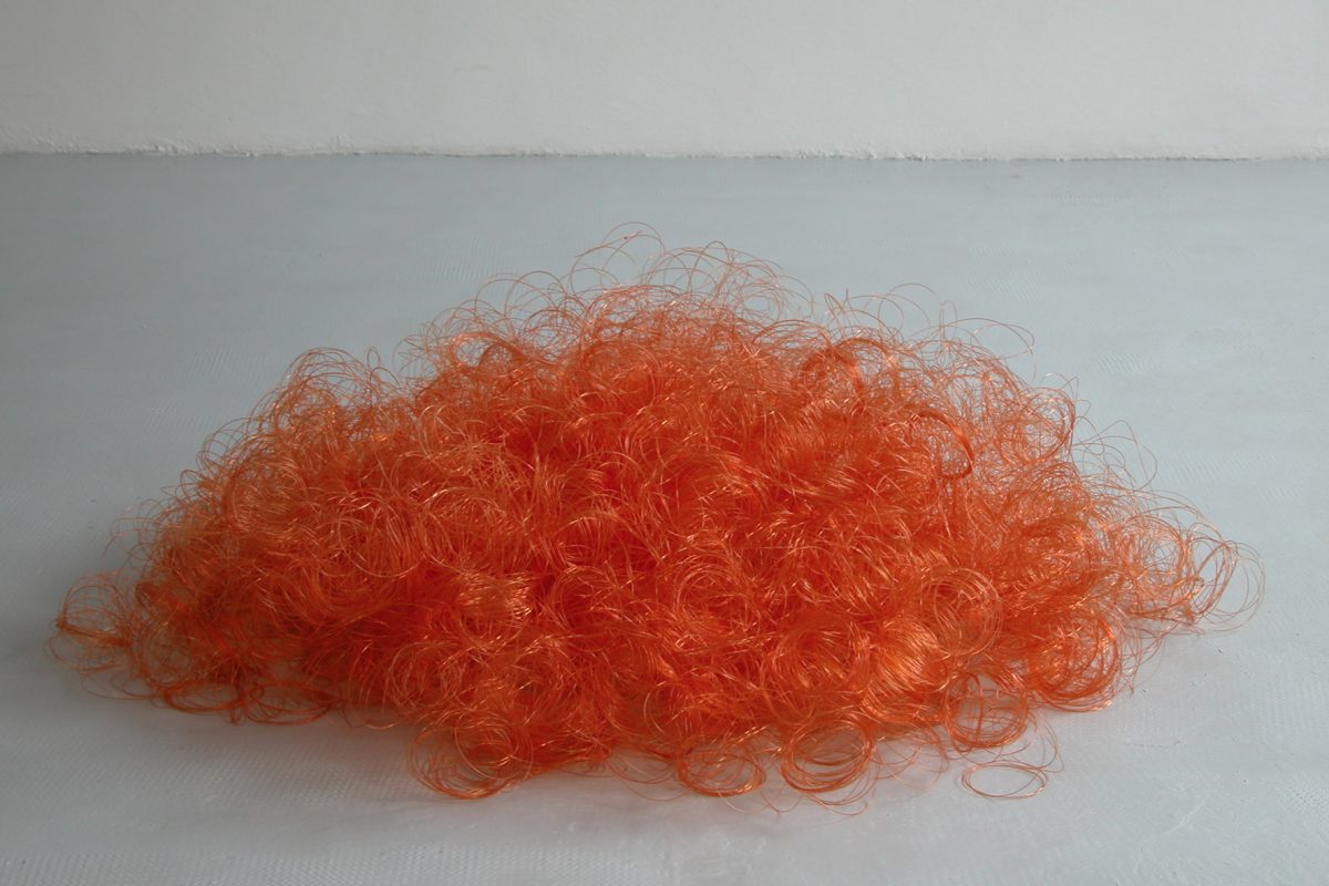 <i>what does your soul look like</i>, 2001
</br>
nylon thread, red lentils, 
variable dimensions
</br>
installation view, MA*GA museo arte gallarate, gallarate>