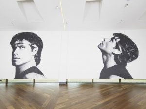 <i>portrait of john (rubbernecking)</i>, 2012 
</br>
bespoke wallpaper for a curved space with windows, variable dimensions
</br>
installation view, firstsite, colchester

