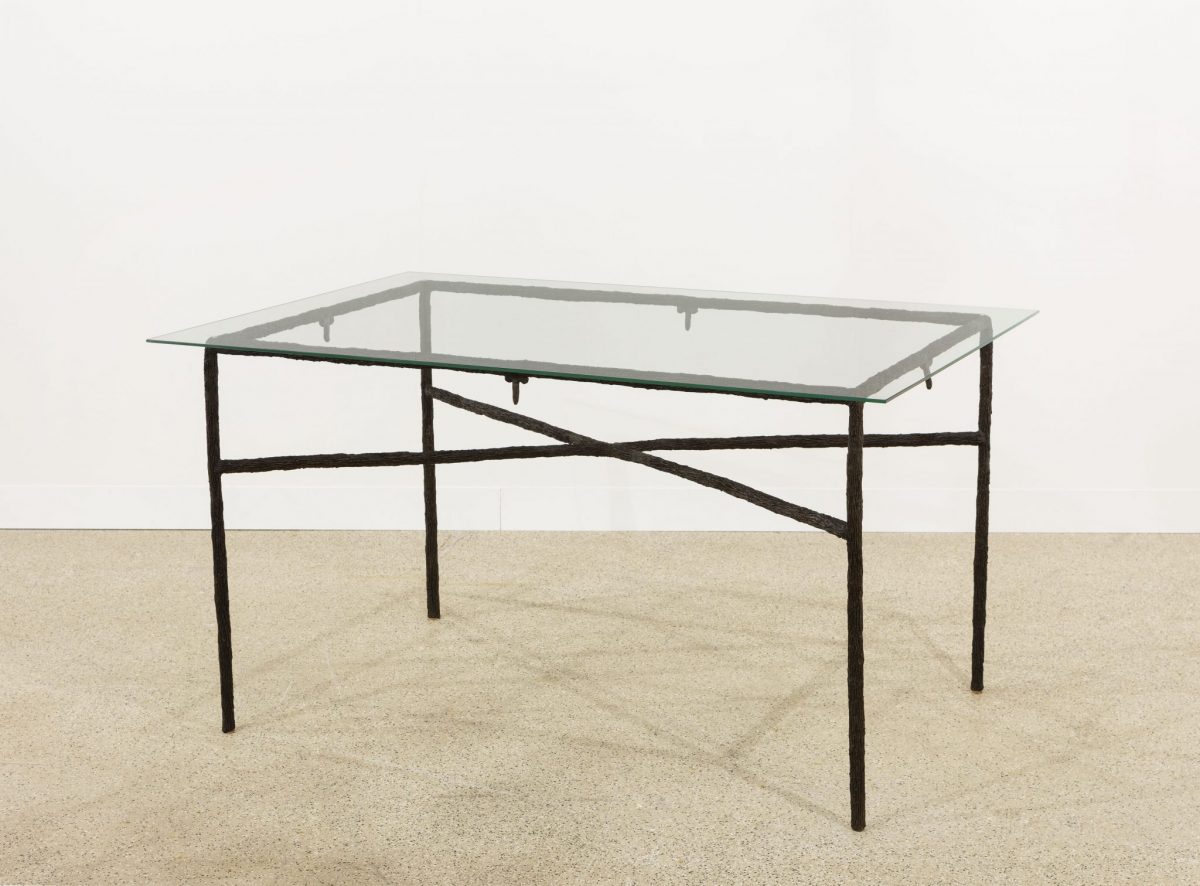 <i>table and few bronze snails</i>, 2016
</br>
cast bronze, glass, 80 x 120 x 70 cm / 31.5 x 47.2 x 27.6 in>
