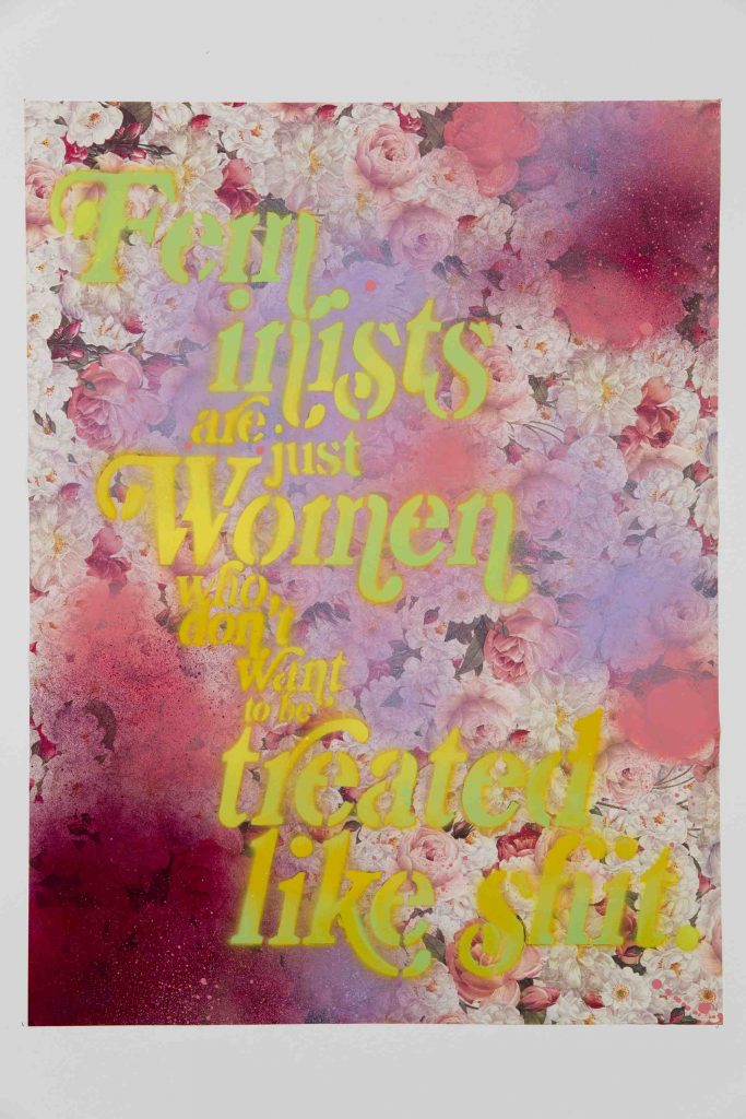 <i>workers' right poster</i>, 2013
</br>
spray paint on gift wrapping paper, 61 x 45,7 cm / 24 x 18 in>