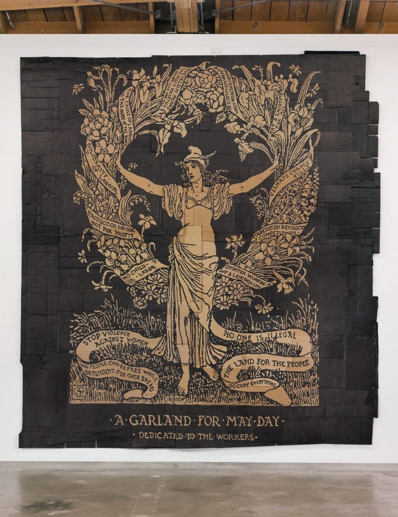 <i>garland for may day (illustration by walter crane)</i>, 2012
</br>
marker on found cardboard, 330,2 x 304,8 cm / 130 x 120 in>