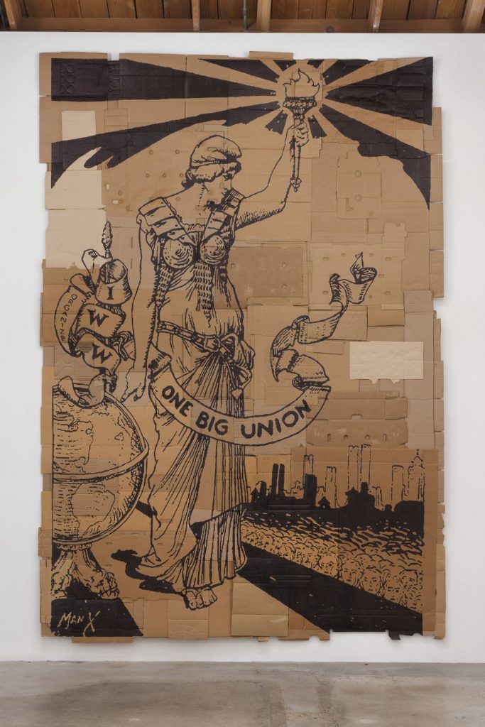 <i>one big union</i>, 2012
</br>
marker on found cardboard, 398,8 x 266,7 cm / 157 x 105 in>