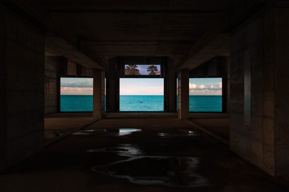 <i>The Bell tolls upon the waves</i>, 2026
</br> 
installation view, Teatro di Pietro Consagra, Gibellina>