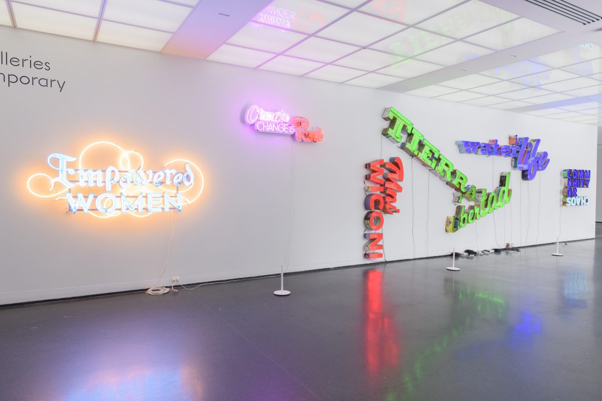 <i>Andrea Bowers</i>, 2021 </br> installation view, MCA Chicago 