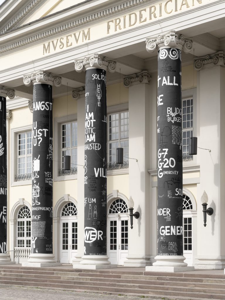 <I>documenta fifteen: Dan Perjovschi, Generosity, Regeneration, Transparency, </br> Independence, Sufficiency, Local Anchor and most of all Humor</I>, 2022</br> installation view,
Fridericianum>