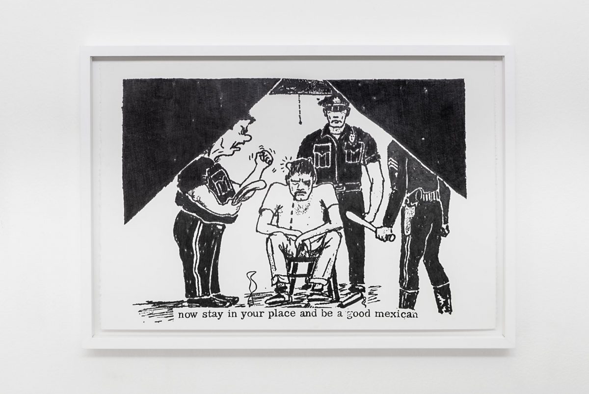 <i>fascist police (inside eastside 1968 no.14, pg 7)</i>, 2015</br>graphite on paper</br>62 x 43,5 cm / 24.4 x 17.1 in