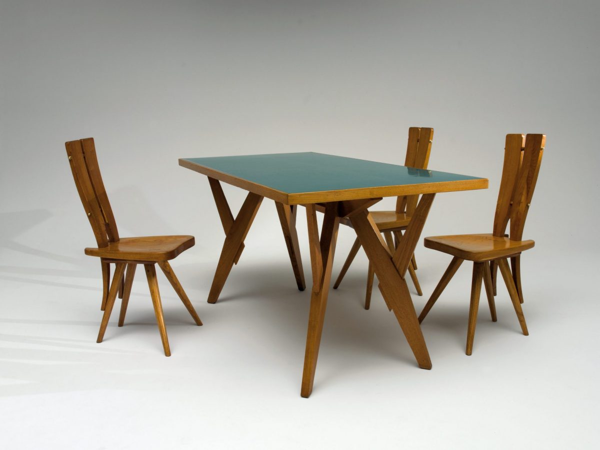 <i>table</i> and <i>chairs for Casa del Sole</i>, 1953</br>table: 79 x 80 x 160 cm / 31.1 x 31.5 x 63 in</br>chair: 94 x 38 x 47 cm /37 x 15 x 18.5 in