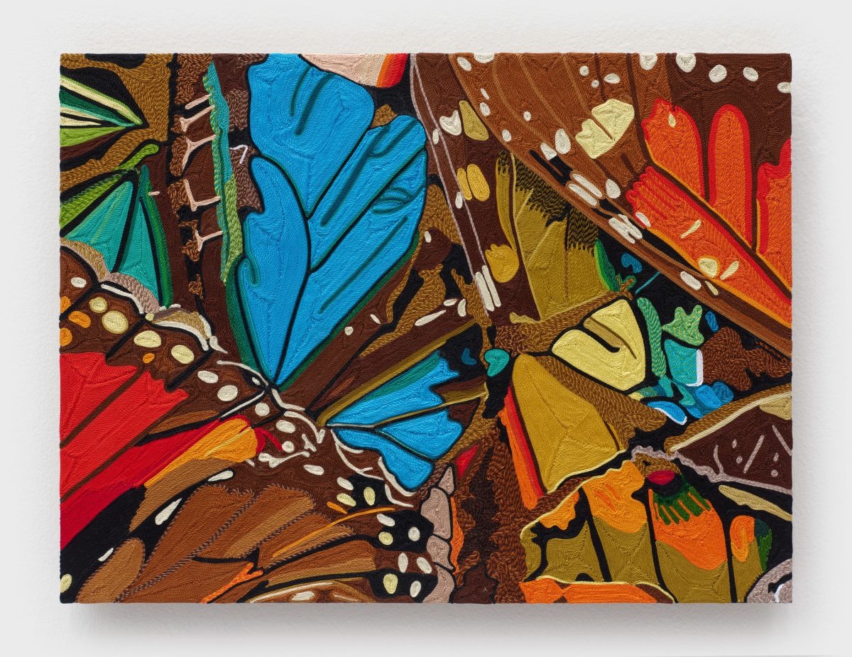 <i> and so and so 4 </i>, 2025 </br>
cotton on resin on panel </br>
30,5 x 40,5 x 2 cm / 12 x 16 x 1 in </br>
The artwork is created in collaboration with the Wixárika community of
Jalisco, Mexico>