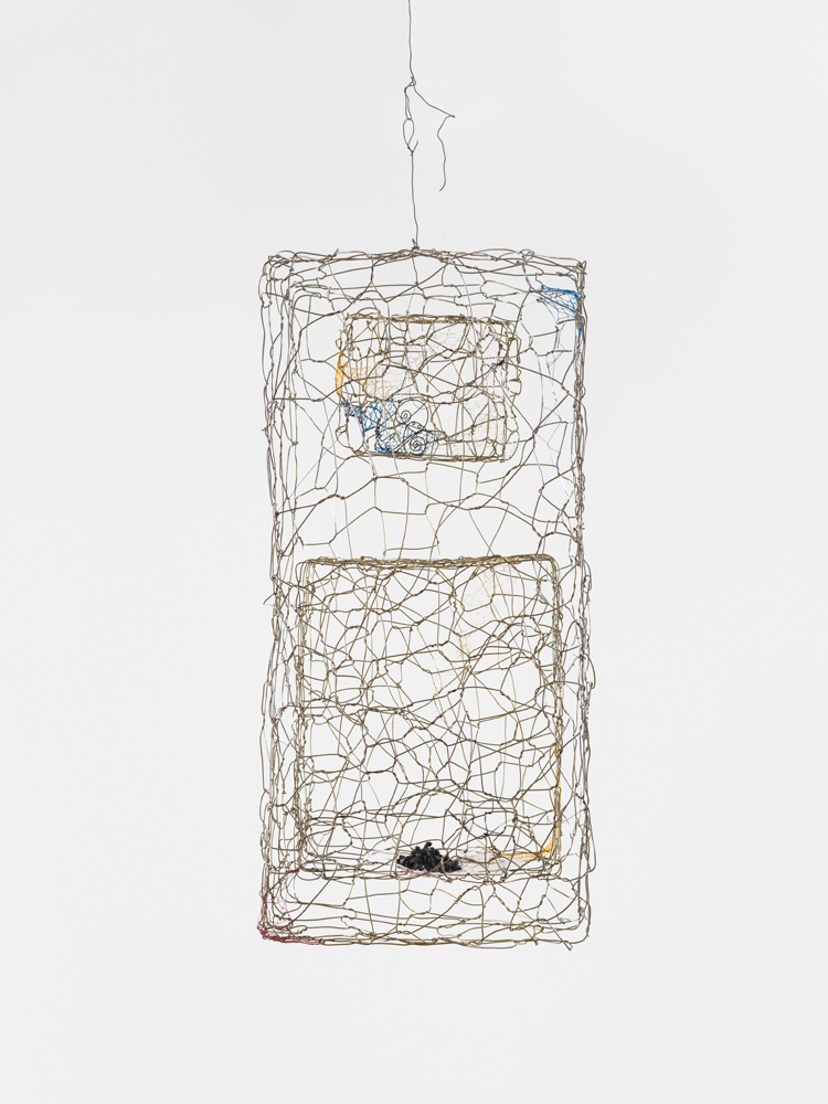 <i>an allegory of air, pile of flies</i>, 2019 
</br>
wire, mixed media
</br>
86,4 x 43,2 x 43,2 cm / 34 x 17 x 17 in>