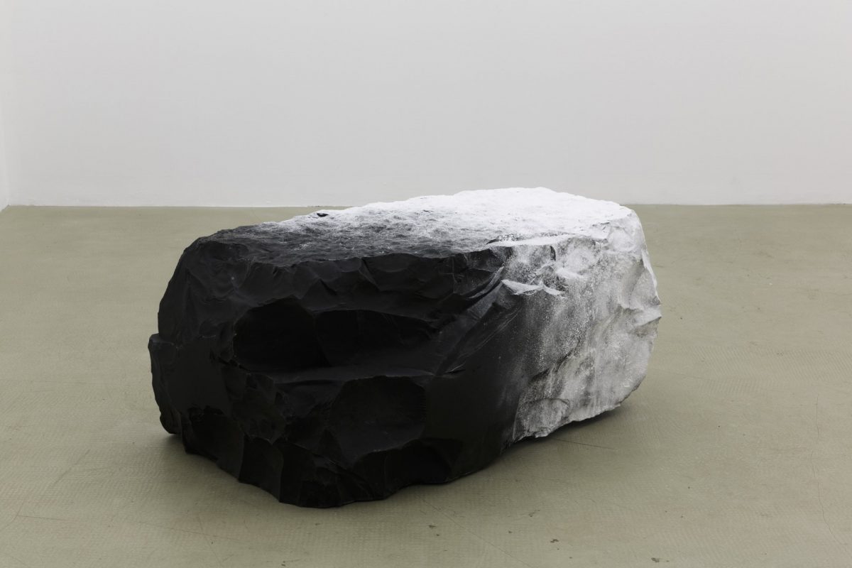 <i>il mistero nascosto in una nuvola (mystery hidden in a cloud)</i>, 2012</br>black belgian marble, powdered sugar</br>52 x 68 x 112 cm