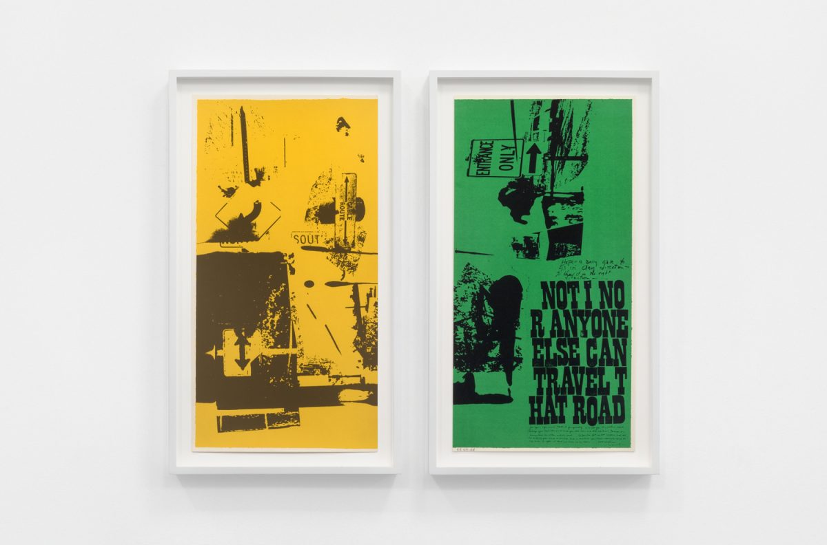 <i>road signs (part 1 and 2)</i>, 1969
</br> 
screenprint, 58,4 x 30,5 cm / 23 x 12 in >