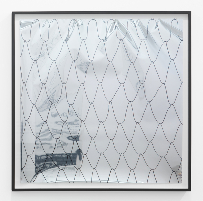 <i>no title (net on mirror foil 1)</i>, 2014</br>
drawing on reflective paper</br>65 x 65 cm / 25,2 x 25,2 in