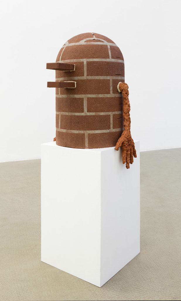 <i>personification of a problem</i>, 2016</br>
bricks, cement, red clay</br>64 × 43 × 44,5 cm