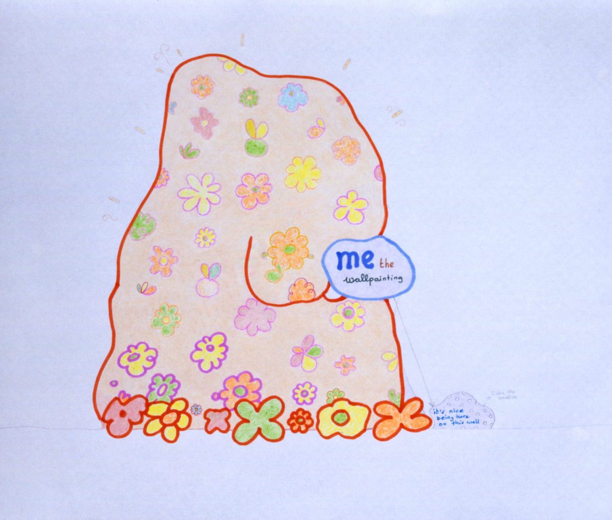 lily van der stokker, me the wall painting, 2005
design for wall painting, colored pencil, pencil, marker on paper, 26 x 28.5 cm