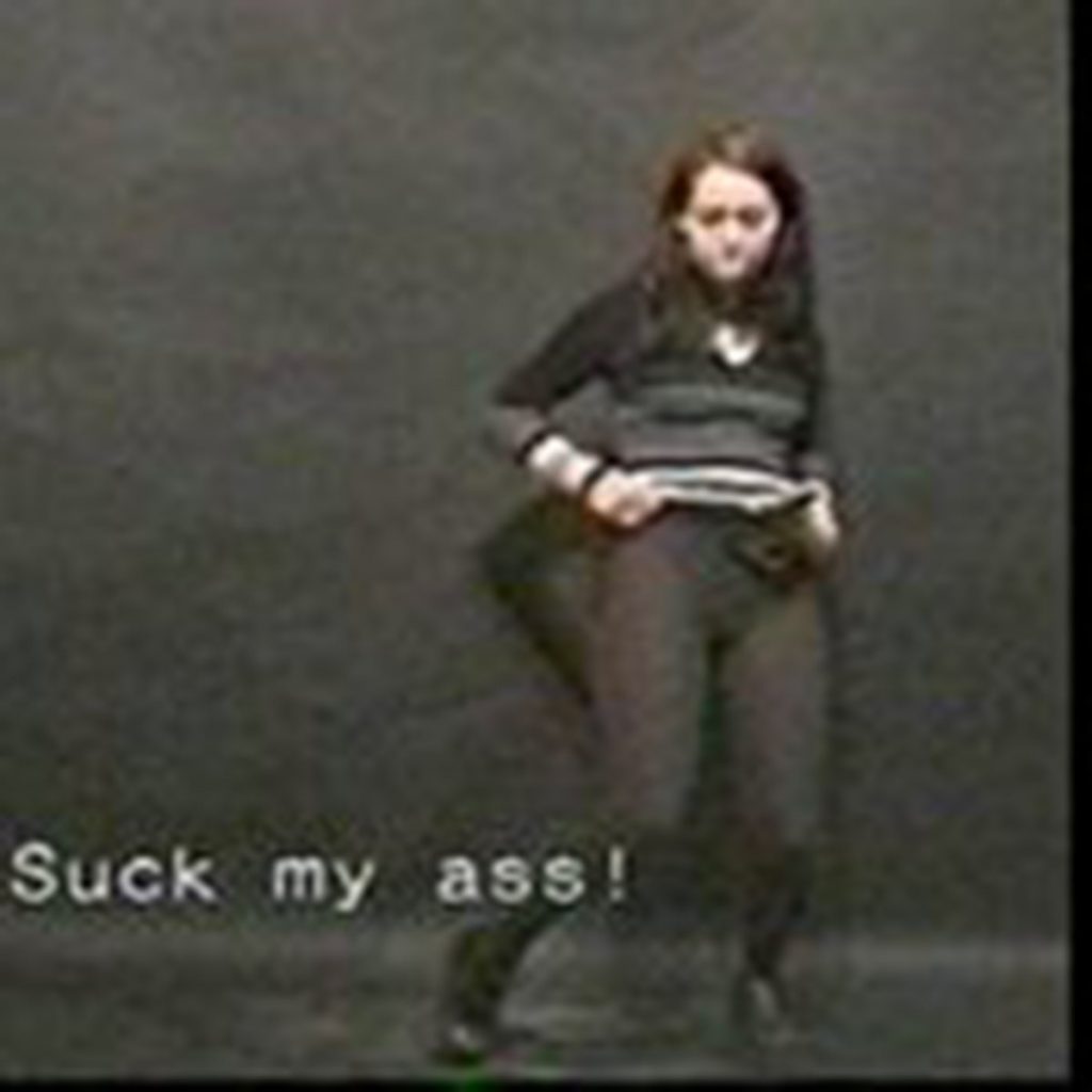 yoshua okón, cockfight, 1998
video installation 2 frontal life-size projections, duration 3'