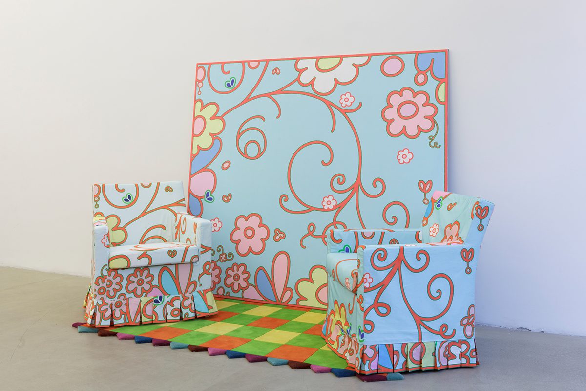 lily van der stokker, subway with 2 chairs, 2012
mixed media, installation size: 300 x 125 x 167 cm