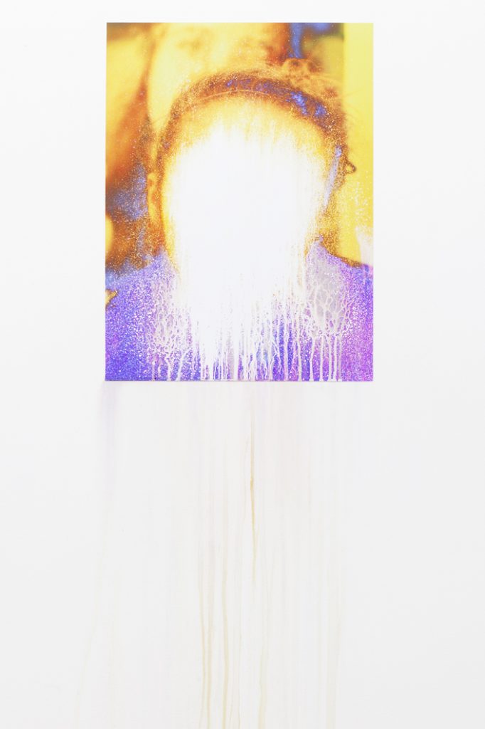 <i>laura in the dark</i>, 2012</br>
digital photo print, hydrogen peroxide, alcohol</br>75 x 50 cm