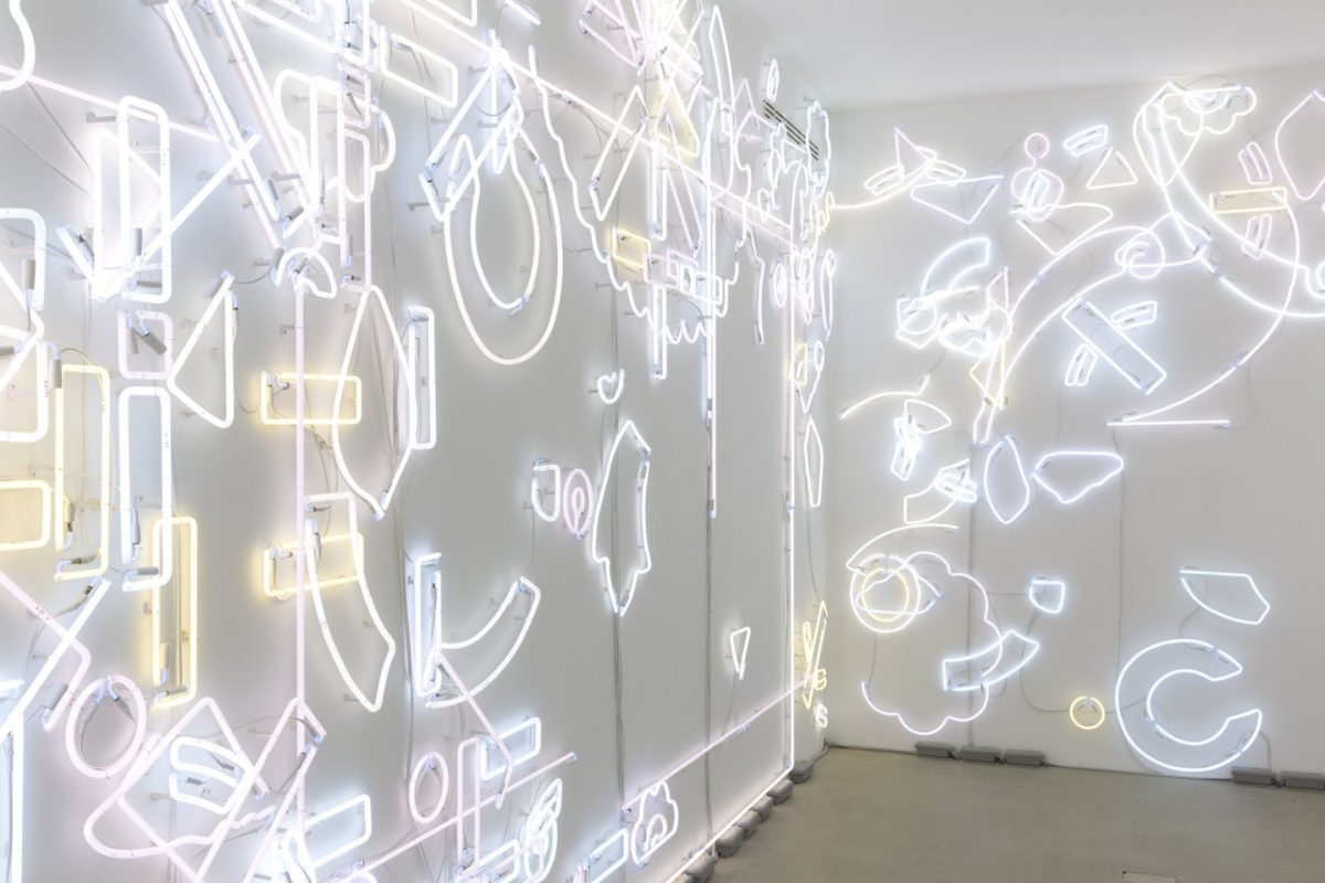 pae white, ...and then you know what?, 2014
lucky charms neon, transformers, electrical wire, site specific