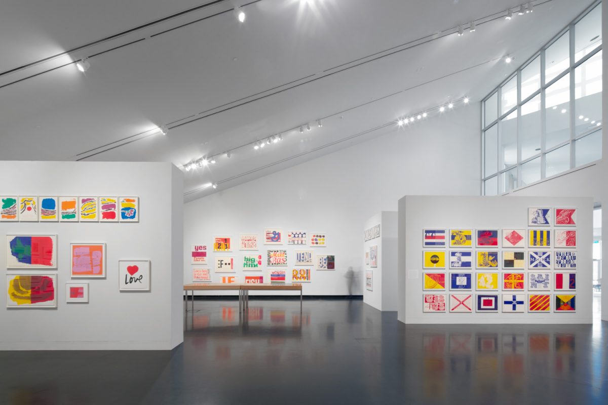 <i>Someday Is Now: The Art of Corita Kent</i>, 2013
</br>
installation view, Tang Teaching Museum, Saratoga Springs>