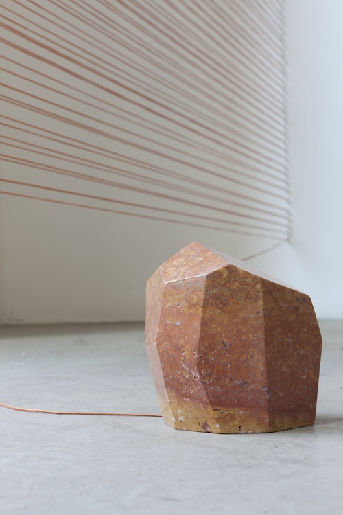 <i>tessitori di tramonti (weavers of sunsets)</i>, 2010</br>red iranian marble, synthetic thread</br> variable dimensions