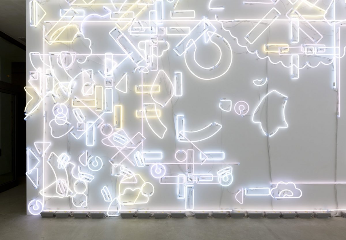 pae white, ...and then you know what?, 2014
lucky charms neon, transformers, electrical wire, site specific