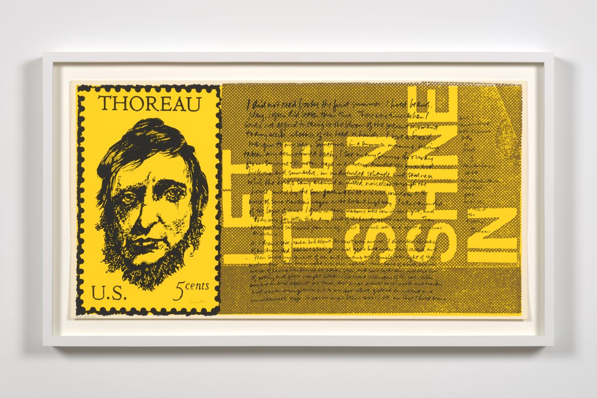 <I>the stamp of thoreau</I>, 1969
</br>
screenprint, 29,2 x 57,2 cm / 11.5 x 22.5 in>