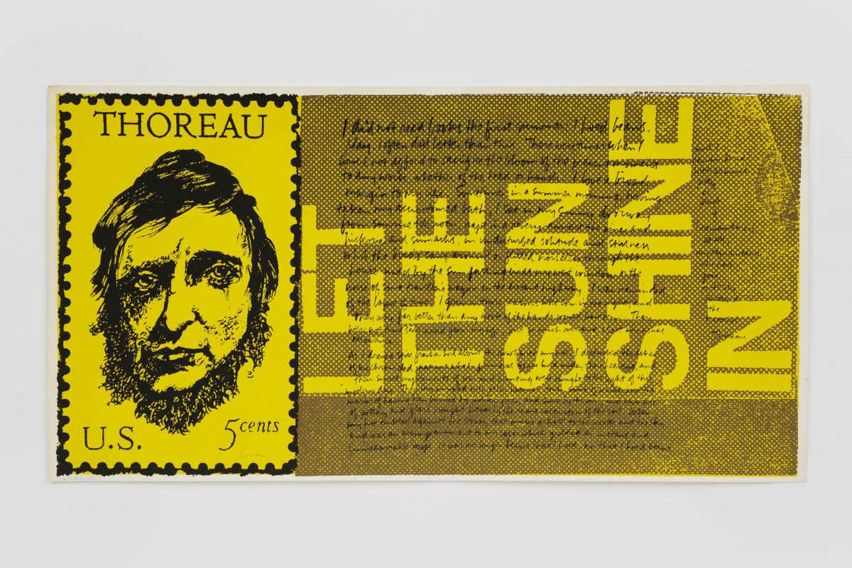 <I>the stamp of thoreau</I>, 1969
</br>
screenprint, 29,2 x 57,2 cm / 11.5 x 22.5 in>