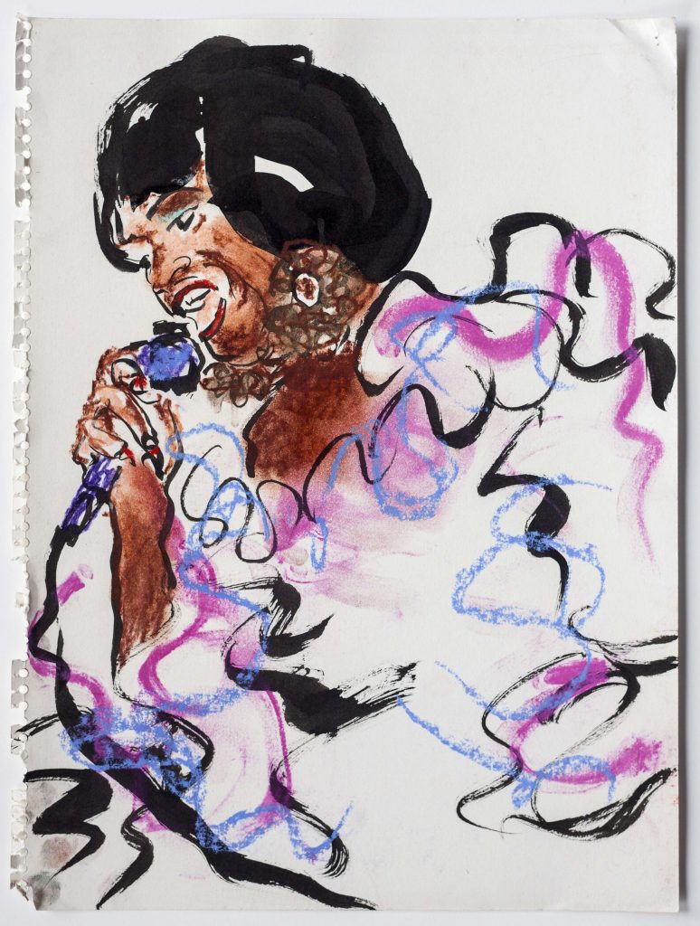 <i>Celia Cruz</i>, 1992
</br>
pastel and ink on paper,
33 x 24,8 cm / 13 x 9.8 in