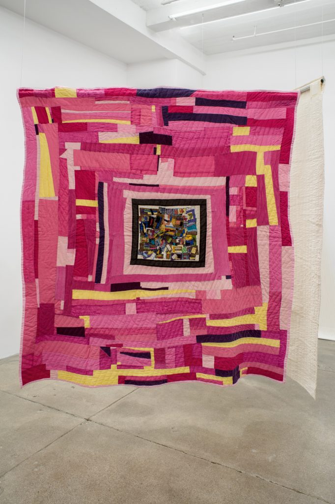 Gee’s Bend Quiltmakers: Loretta Pettway Bennett
</br>
<I>Pink</I>, 2012-13
</br>
cotton blend, corduroy, twill, 198 x 208 cm / 78 x 82 in