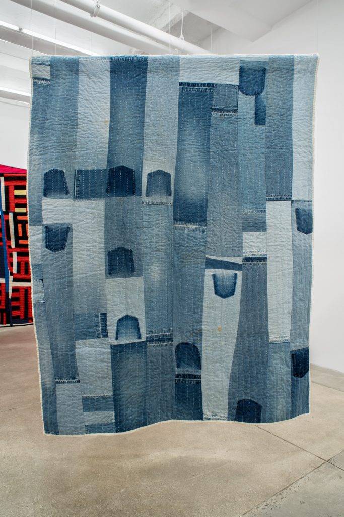 Gee’s Bend Quiltmakers: Loretta Pettway Bennett
</br>
<I>Denim Strips</I>, 2004
</br>
denim color, denim, 217,8 x 163,8 cm / 85 x 64 in