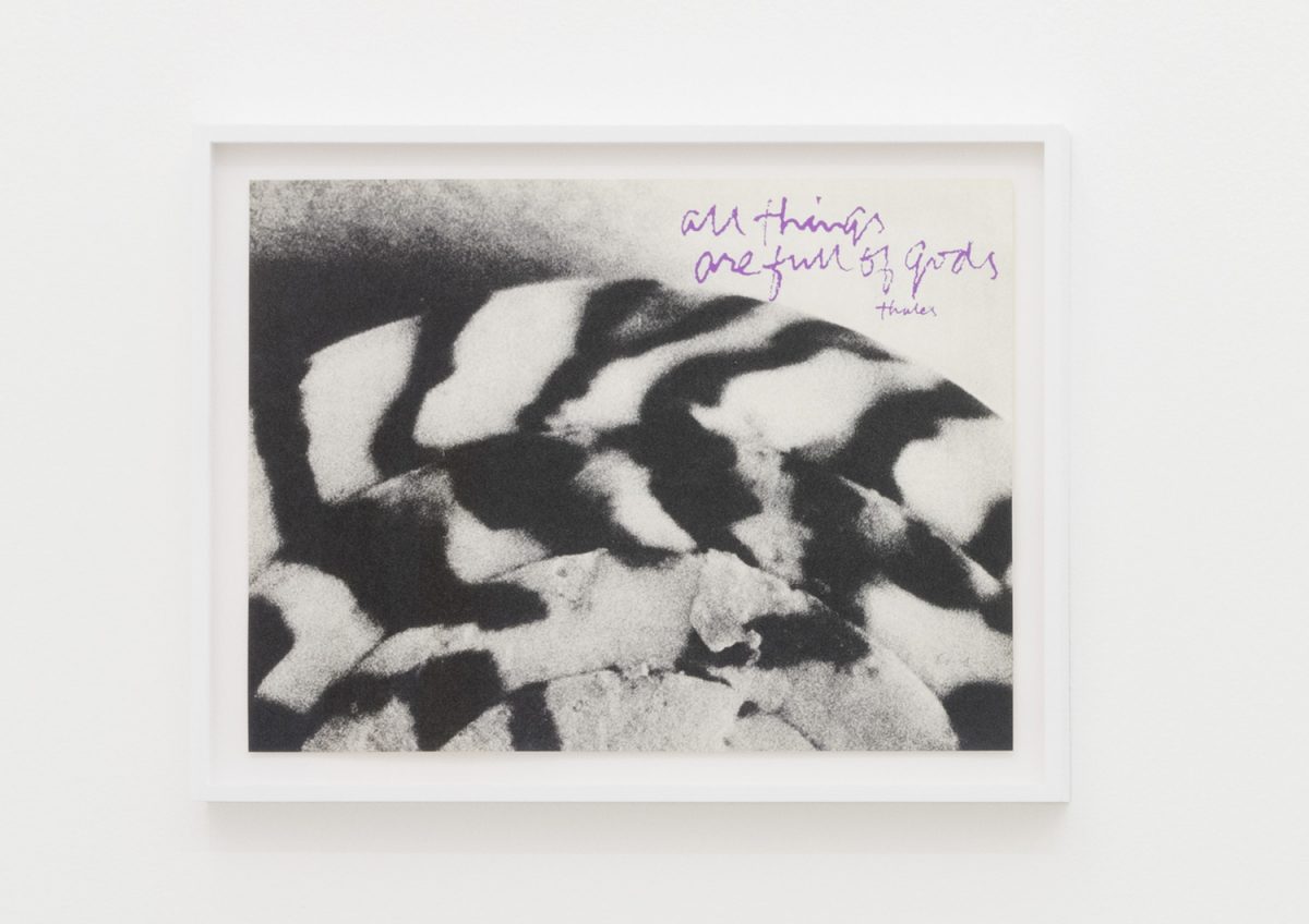<I>all things are full of gods - shell writing #2</I>, 1976
</br>
screenprint</br>
49.3 x 63.4 x 4 cm / 19.4 x 25 x 1.5 in (framed)