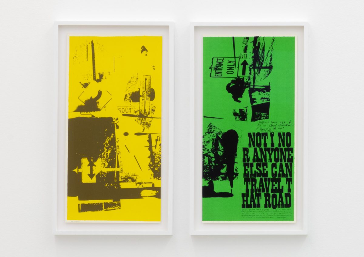 <I>road signs (part 1 and 2)</I>, 1969
</br>
screenprint</br>
each: 66 x 37 x 4 cm / 26 x 14.5 x 1.5 in (framed)
