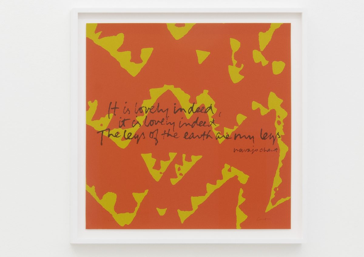 <I>the legs of the earth are my legs - shell writing #5</I>, 1976
</br>
screenprint</br>
63,5 x 63,5 x 4 cm / 25 x 25 x 1.5 in (framed)